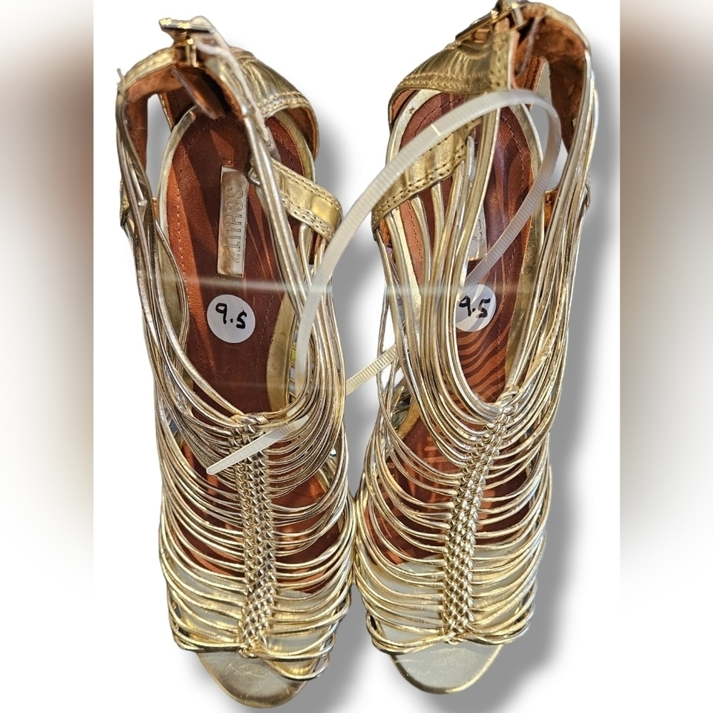 Womens Gold strappy heeled shoes. Size 9.5 - Picture 4 of 8